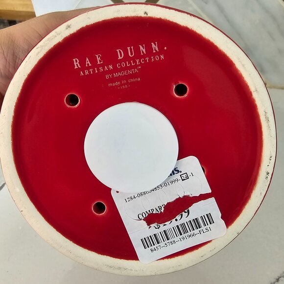 Rae Dunn NWT Red Ceramic Birdhouse With Burlap Ribbon Love Artisan - Picture 2 of 8